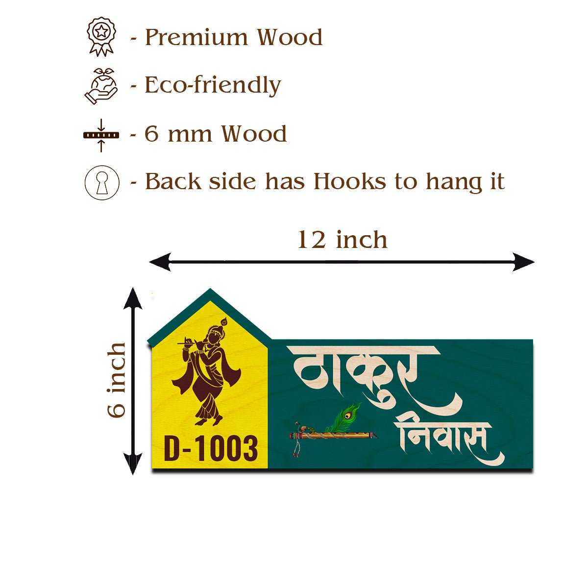 Krishna Niwas Name Plate for Main Door – Lord Krishna Cutout - Sblossom