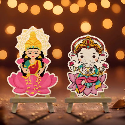 Laxmi Ganesh Wood Print with Easel Stand for Pooja Table Decor - Sblossom