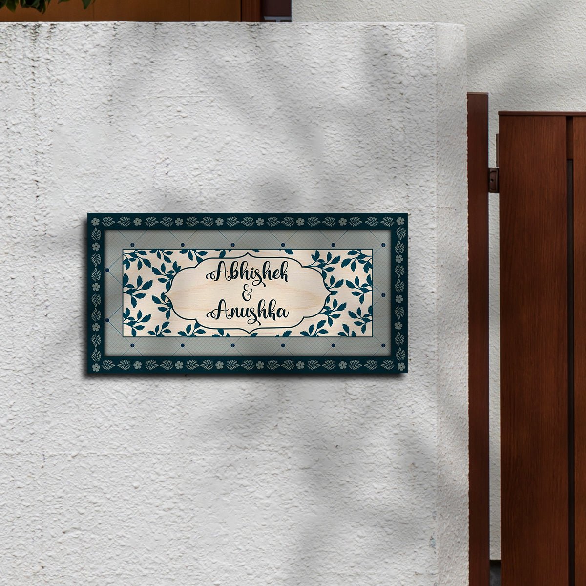 Leaf-Lattice Bordered Name Plate Design for Home - Sblossom