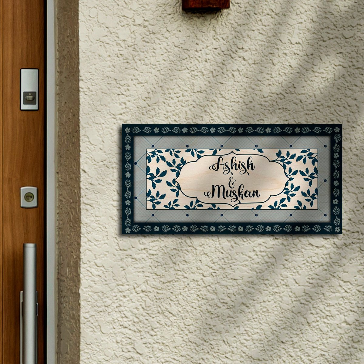 Leaf-Lattice Bordered Name Plate Design for Home - Sblossom