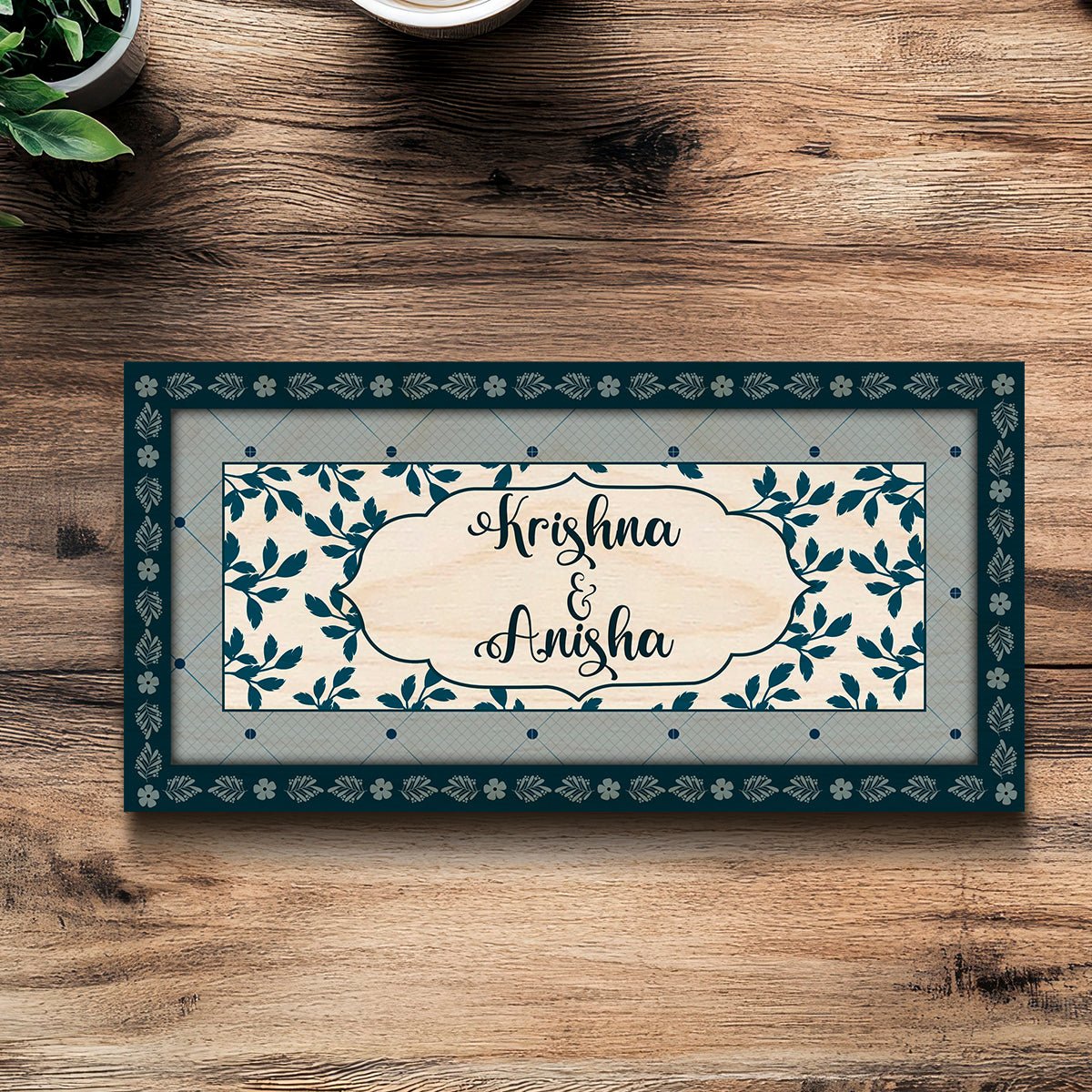 Leaf-Lattice Bordered Name Plate Design for Home - Sblossom