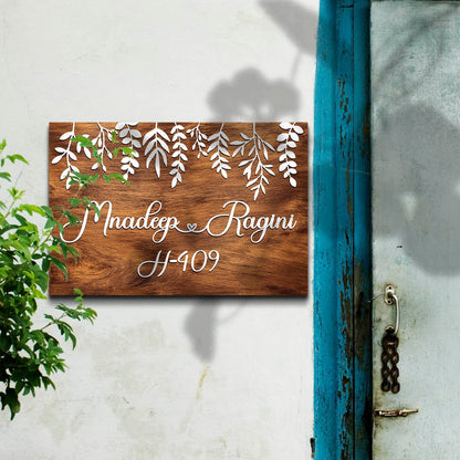 Leaf-Pattern Wooden Name Plate for House - Sblossom