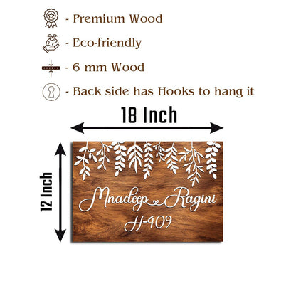 Leaf-Pattern Wooden Name Plate for House - Sblossom
