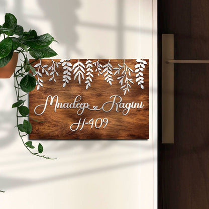 Leaf-Pattern Wooden Name Plate for House - Sblossom