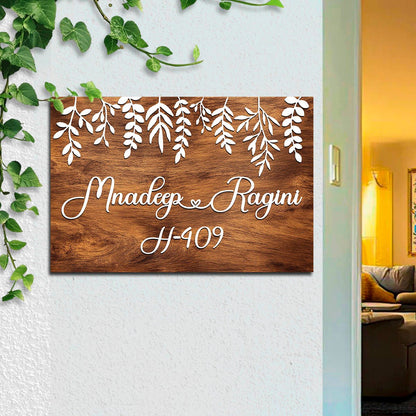 Leaf-Pattern Wooden Name Plate for House - Sblossom
