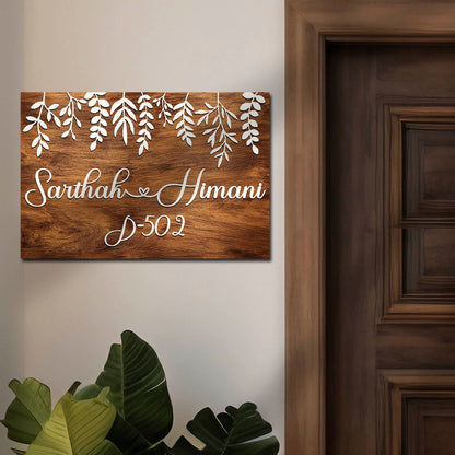 Leaf-Pattern Wooden Name Plate for House - Sblossom