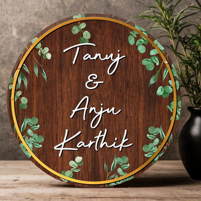 Leaf-Vine Round Acrylic Wood Name Plate for Home - Sblossom