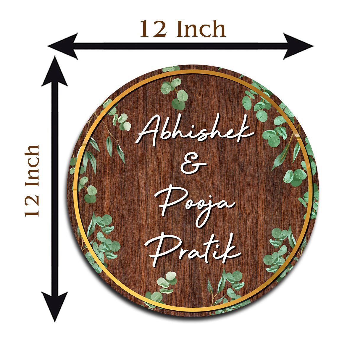 Leaf-Vine Round Acrylic Wood Name Plate for Home - Sblossom