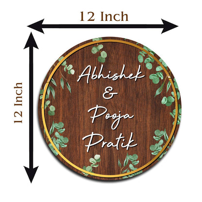 Leaf-Vine Round Acrylic Wood Name Plate for Home - Sblossom