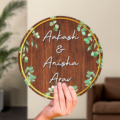 Leaf-Vine Round Acrylic Wood Name Plate for Home - Sblossom