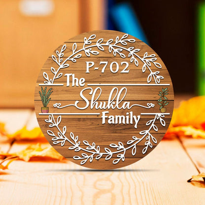 Leaf-Wreath Board Round Name Plate for Main Door, 12x12 Inch - Sblossom
