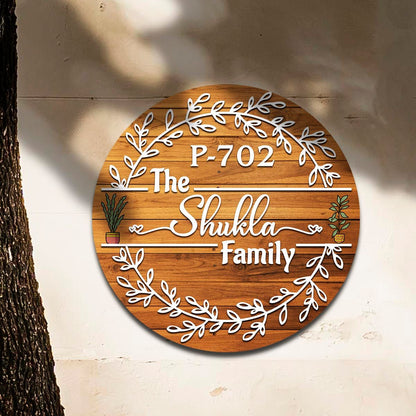 Leaf-Wreath Board Round Name Plate for Main Door, 12x12 Inch - Sblossom