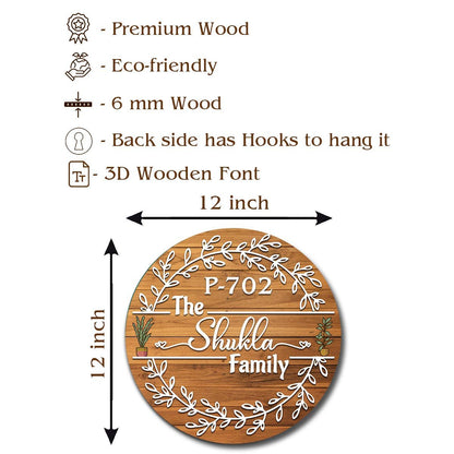 Leaf-Wreath Board Round Name Plate for Main Door, 12x12 Inch - Sblossom