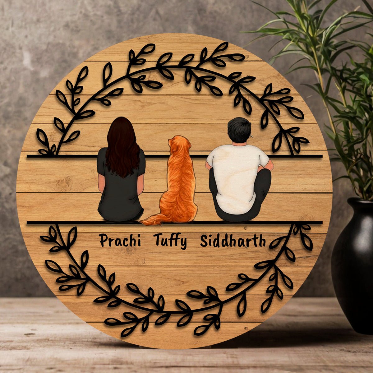 Leaf-Wreath House Name Board for Main Door – Round - Sblossom
