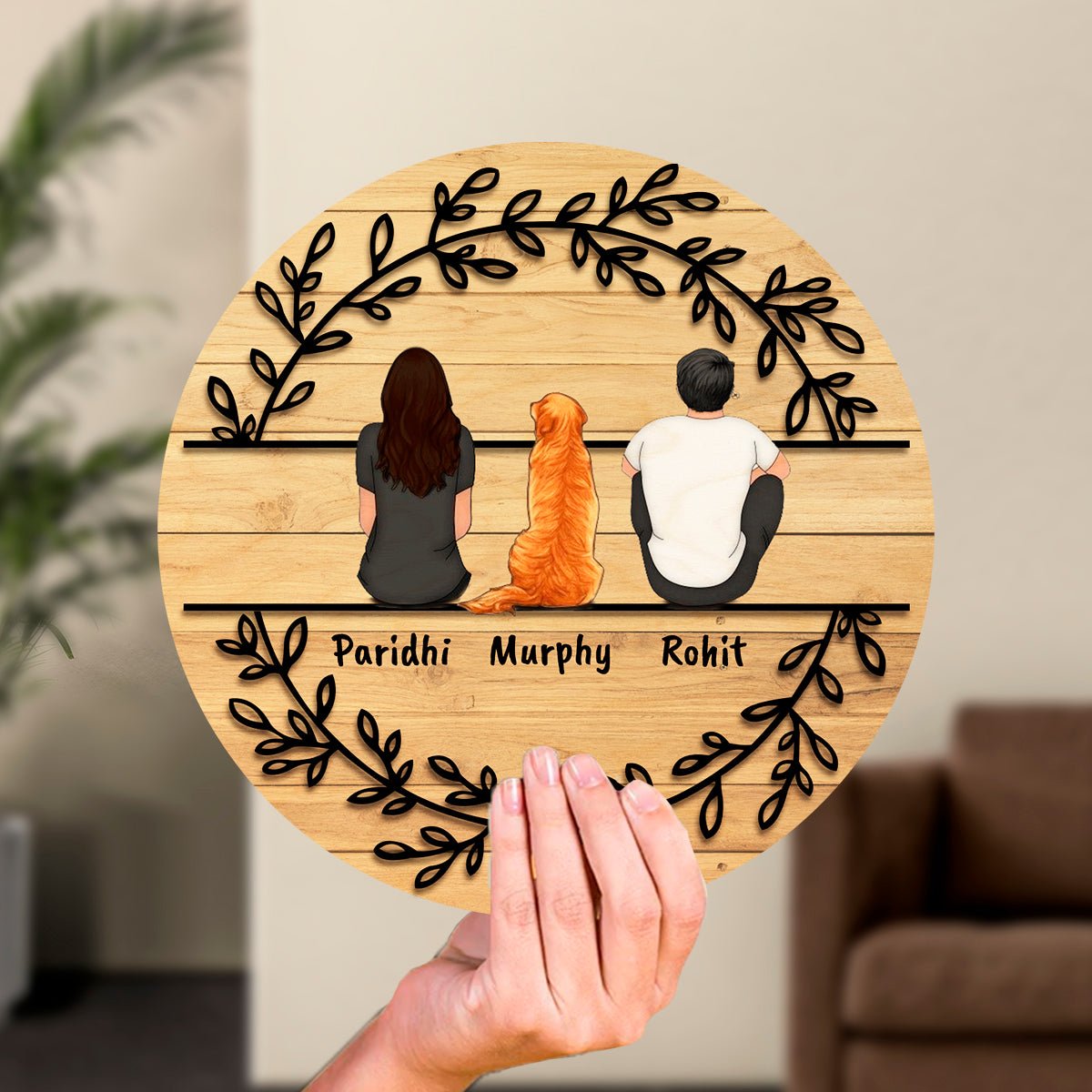 Leaf-Wreath House Name Board for Main Door – Round - Sblossom