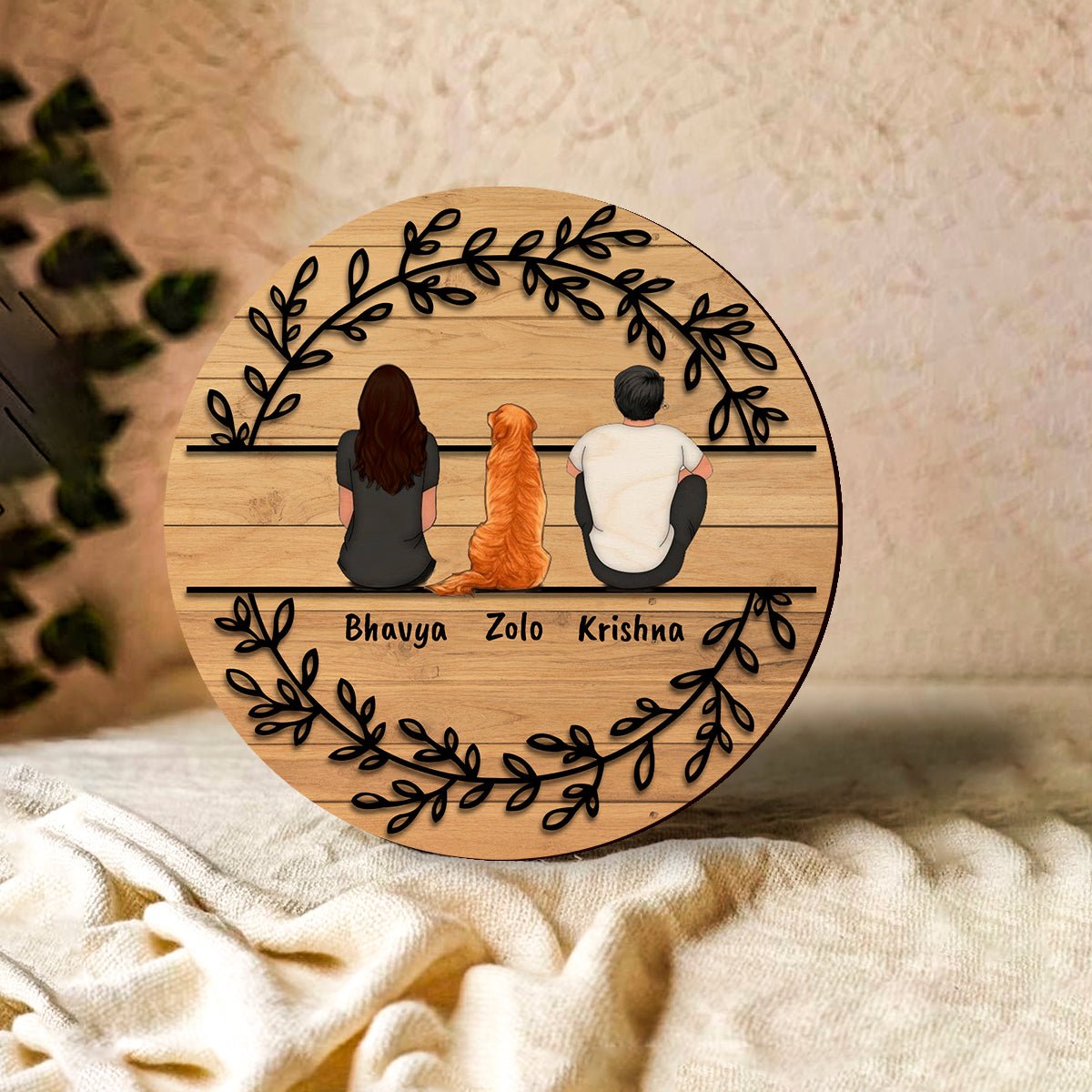 Leaf-Wreath House Name Board for Main Door – Round - Sblossom