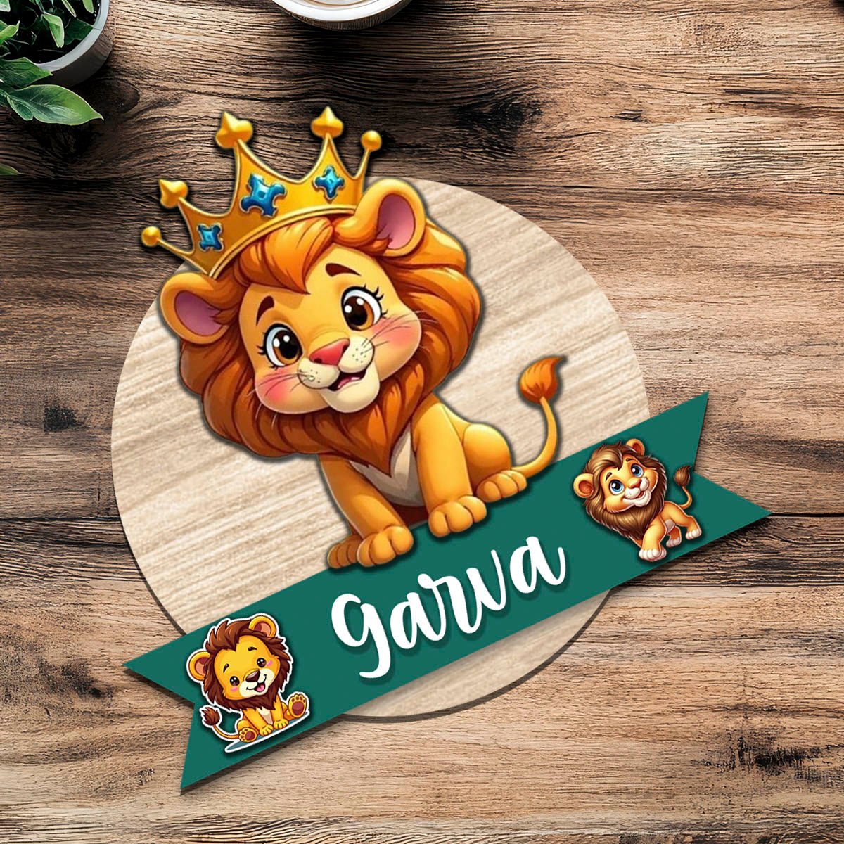 Lion Name Plate for Kids Room — Wooden Crown Cub - Sblossom