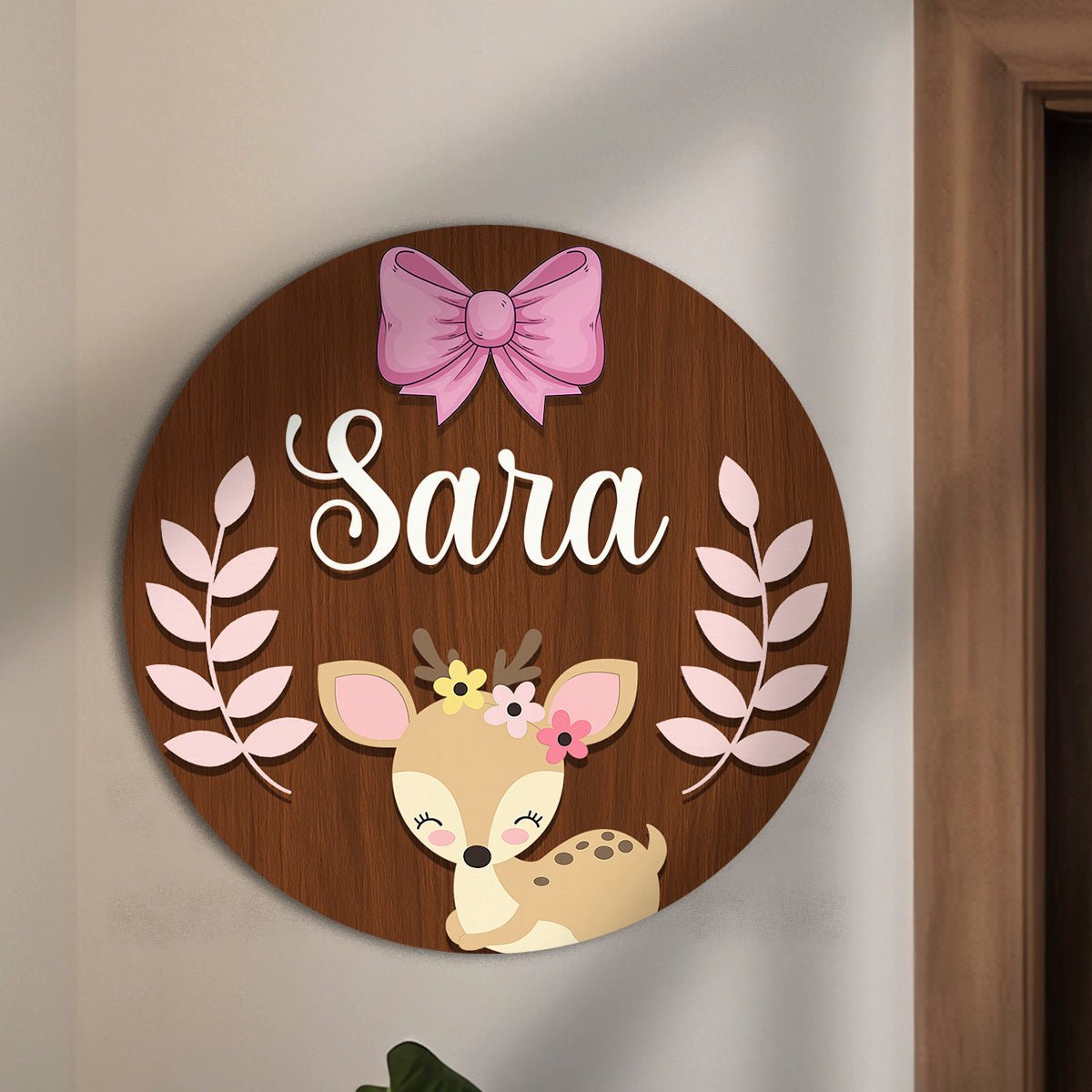 Little Deer Personalized Nameplate for Baby Girl, 12x12 Inch - Sblossom