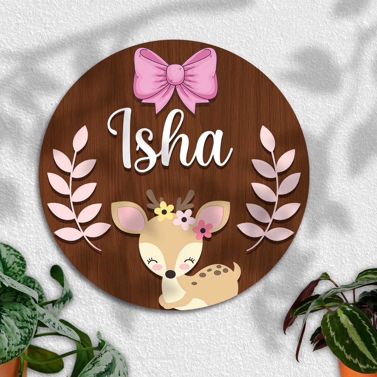 Little Deer Personalized Nameplate for Baby Girl, 12x12 Inch - Sblossom