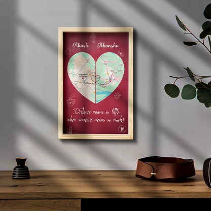 Long Distance Love Map in Wood with Personalized You and Me Design - Sblossom