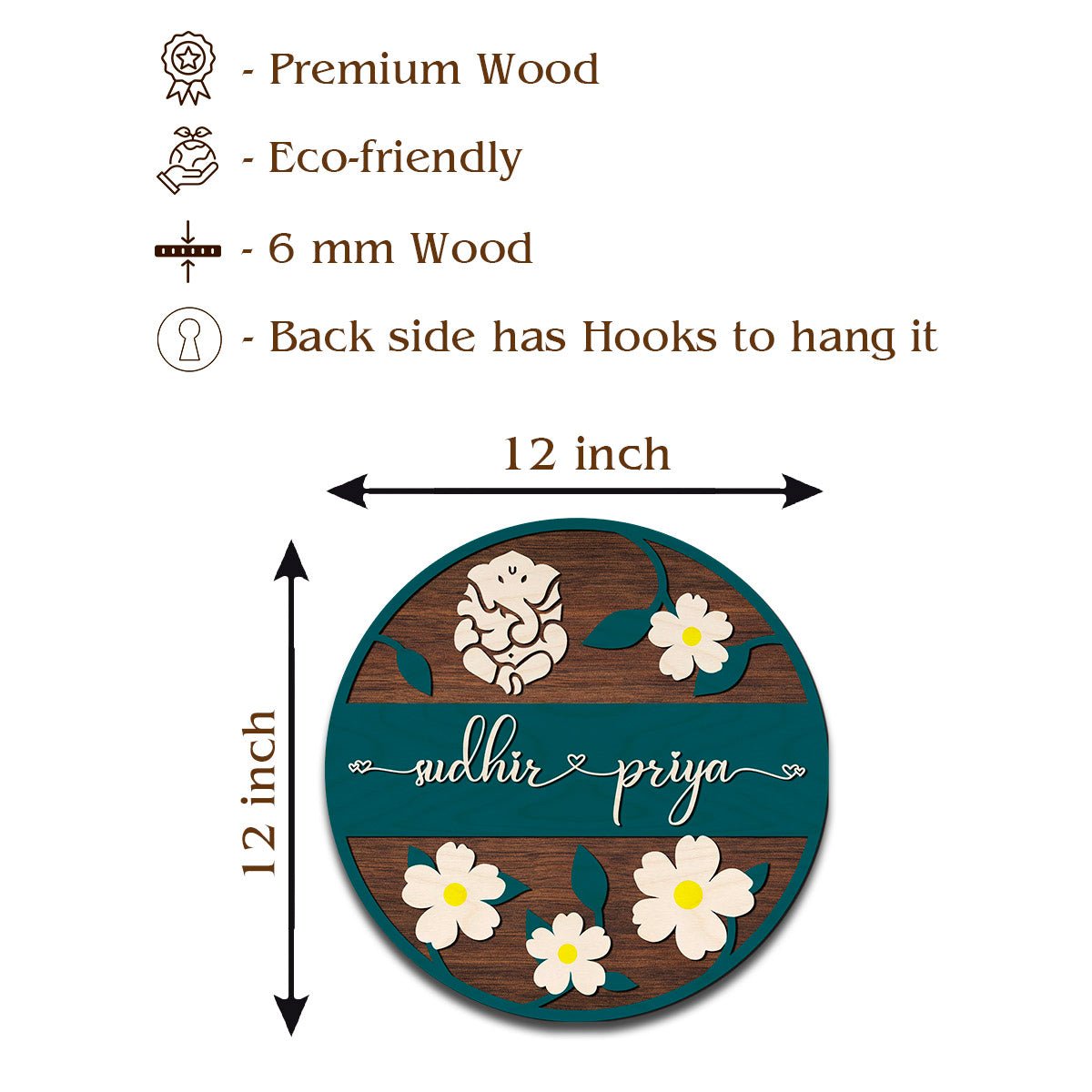 Lord Ganesha Floral Name Plate for Main Gate – Round - Sblossom