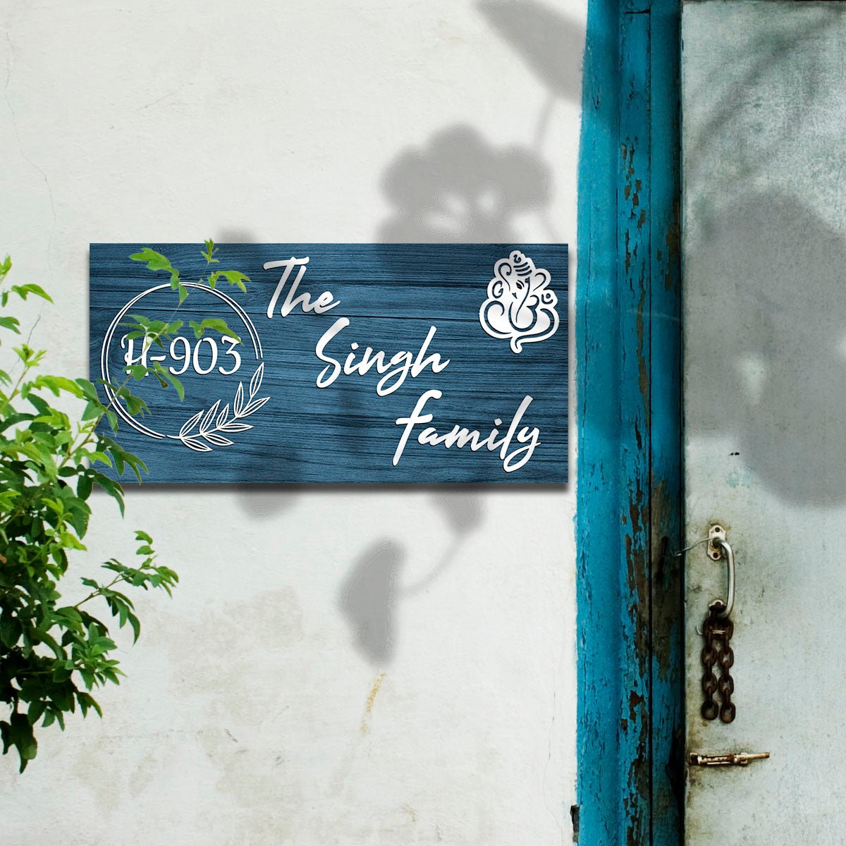 Lord Ganesha Ganpati Home Name Plate for Door - Sblossom
