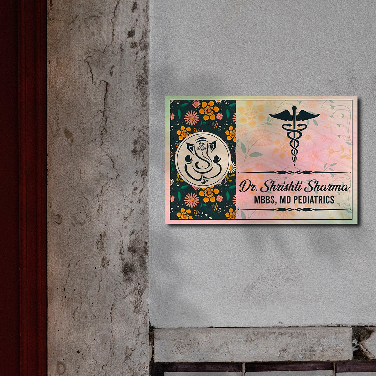 Lord-Ganesha Pastel-Bloom Doctor Name Plate for Clinic - Sblossom