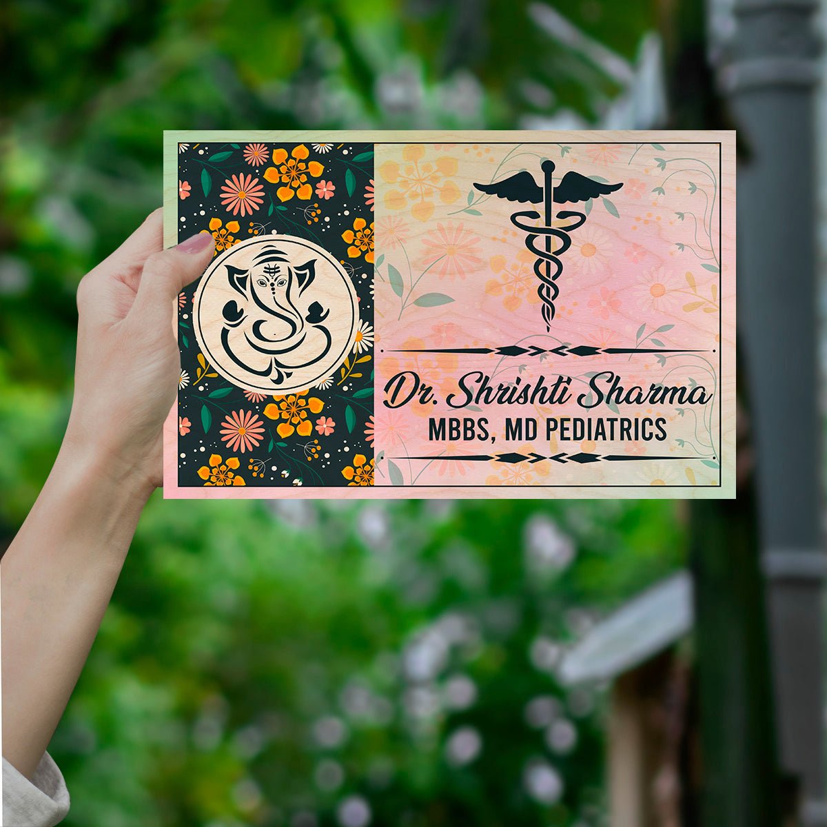 Lord-Ganesha Pastel-Bloom Doctor Name Plate for Clinic - Sblossom