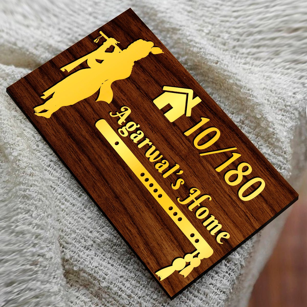 Lord Krishna House Name Plate for Main Door – Gold - Sblossom
