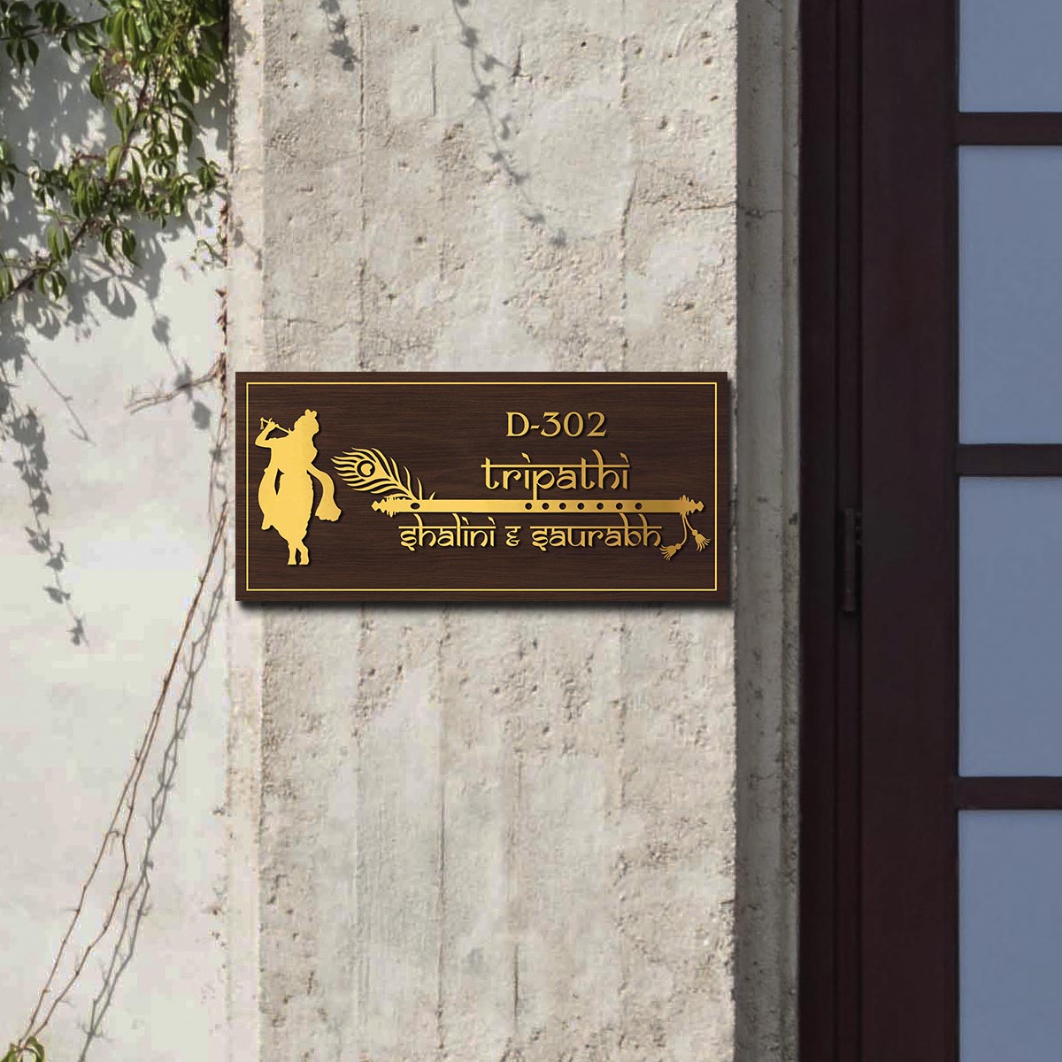 Lord Krishna House Name Plate for Main Door – Gold - Sblossom