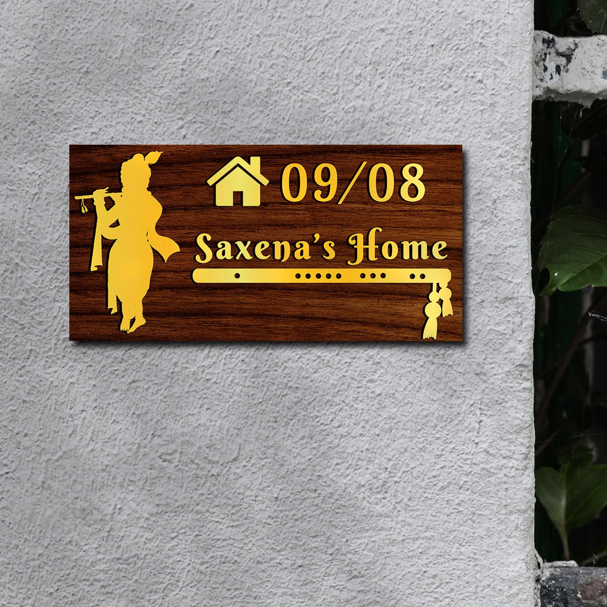 Lord Krishna House Name Plate for Main Door – Gold - Sblossom