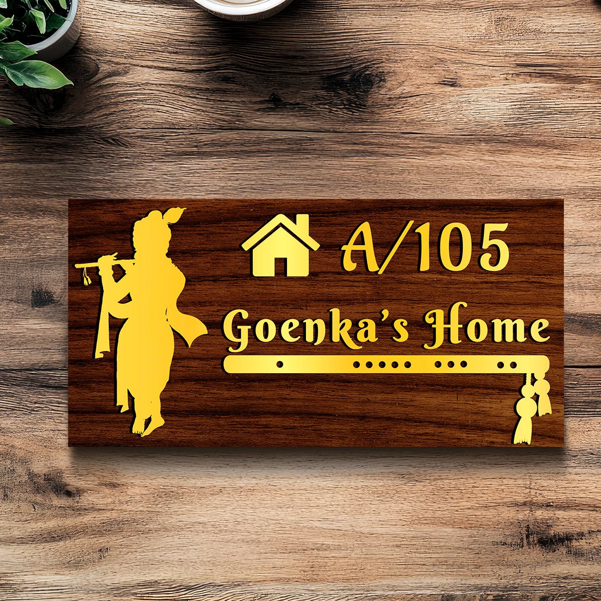 Lord Krishna House Name Plate for Main Door – Gold - Sblossom