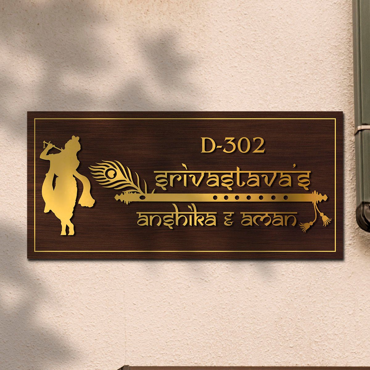 Lord Krishna House Name Plate for Main Door – Gold - Sblossom