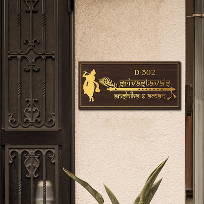 Lord Krishna House Name Plate for Main Door – Gold - Sblossom