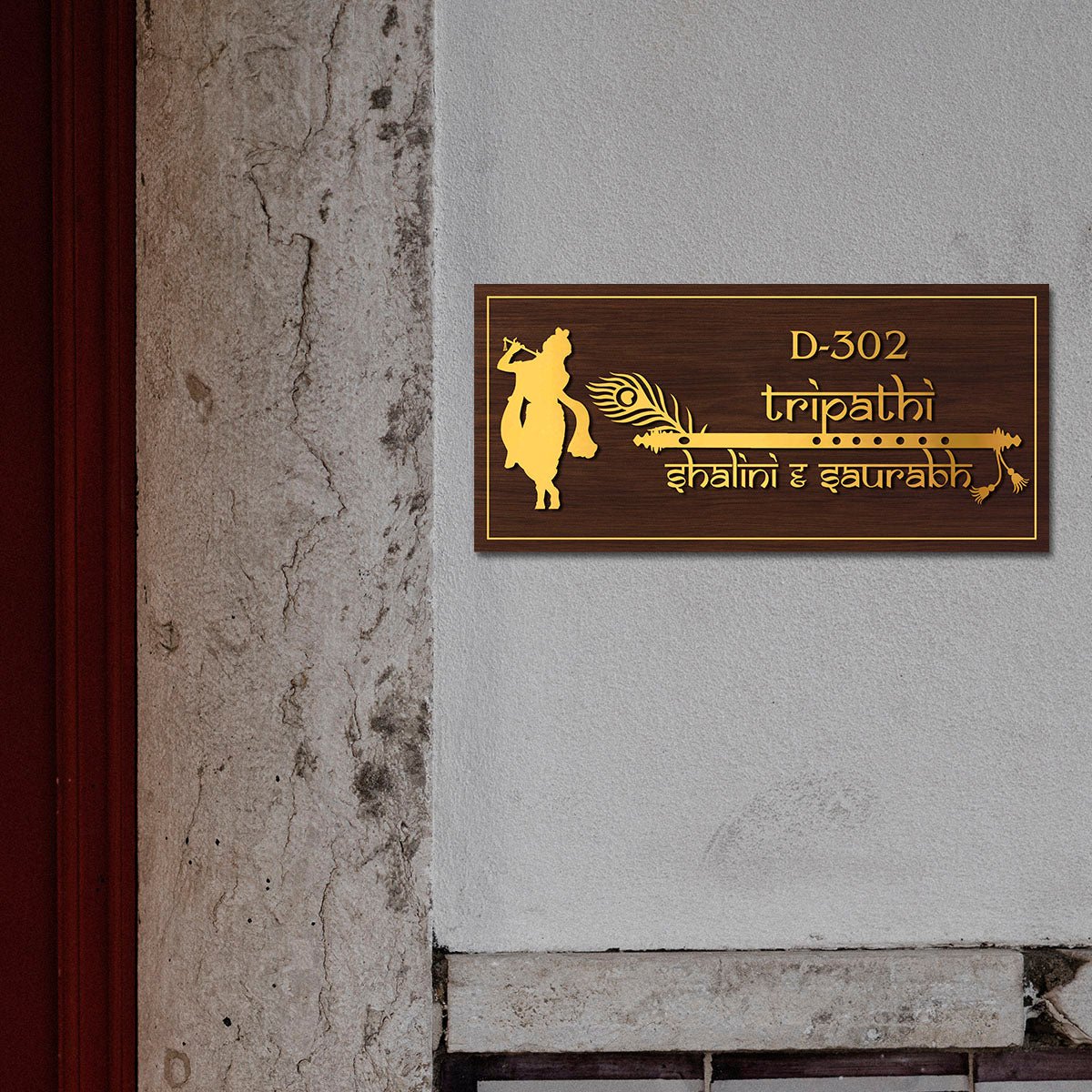 Lord Krishna House Name Plate for Main Door – Gold - Sblossom