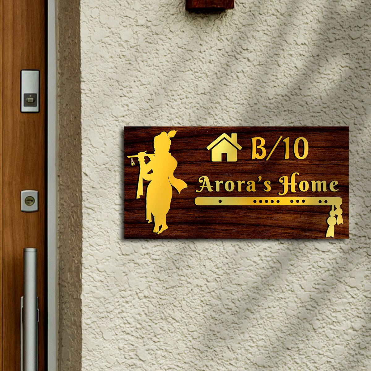 Lord Krishna House Name Plate for Main Door – Gold - Sblossom