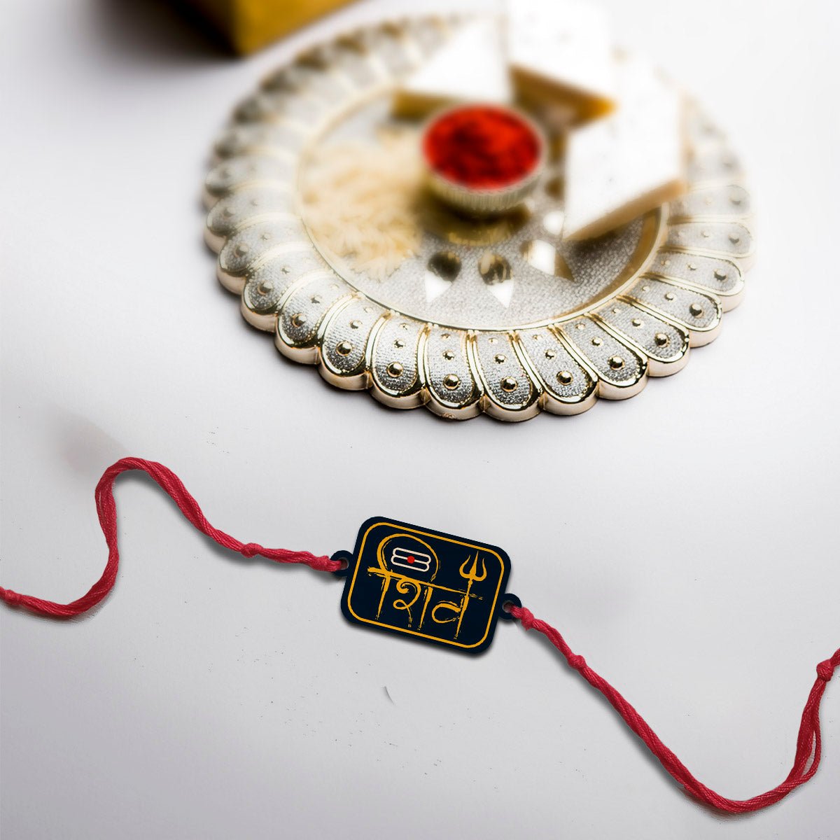 Lord Shiva Rakhi in Wood with Spiritual Custom Name for Brother - Sblossom