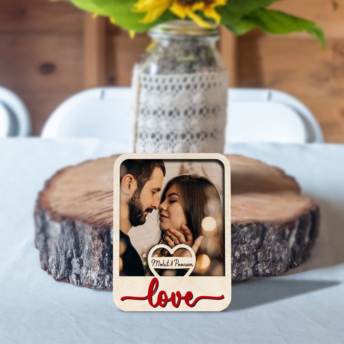 Love Banner Couple Magnet in Wood with Personalized Photo - Sblossom