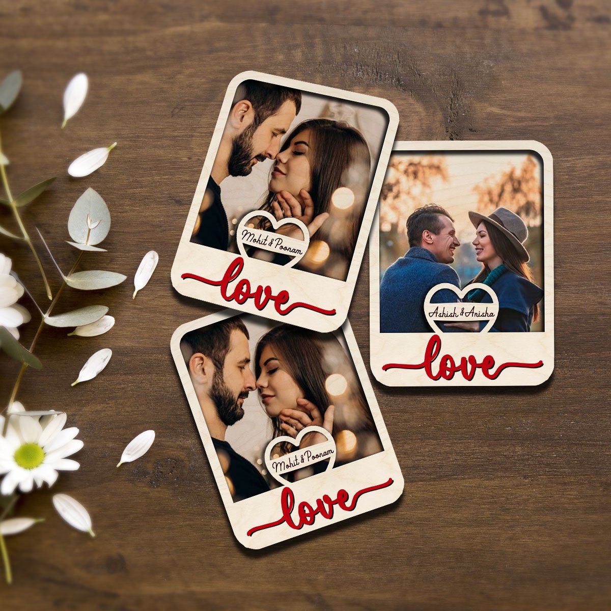 Love Banner Couple Magnet in Wood with Personalized Photo - Sblossom