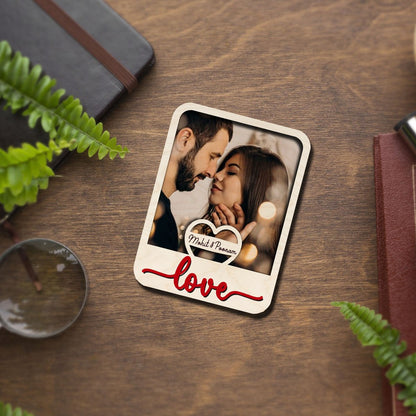 Love Banner Couple Magnet in Wood with Personalized Photo - Sblossom