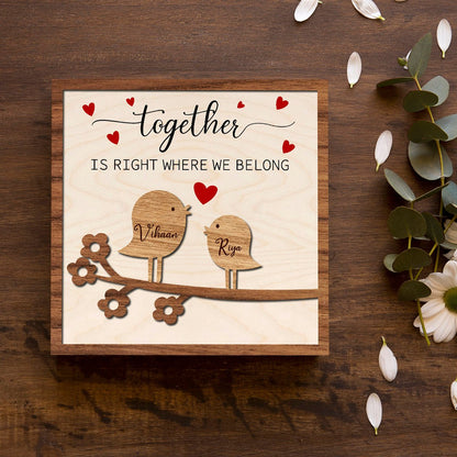 Love Birds Couple Wood Print with Personalized Names Design - Sblossom
