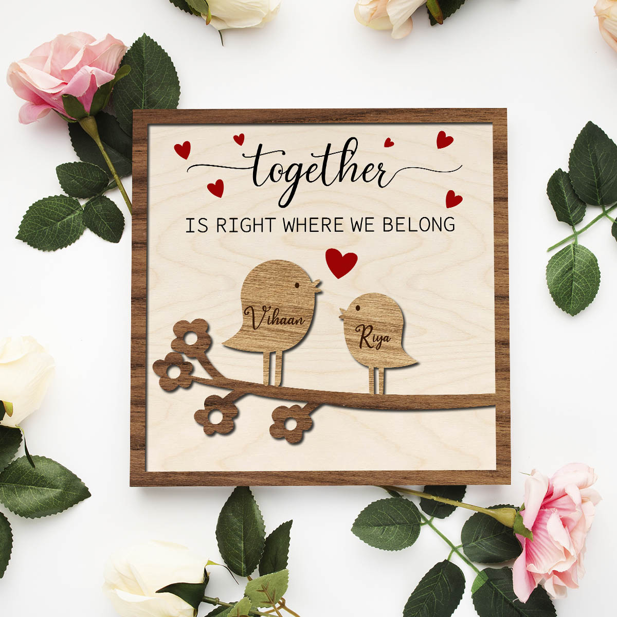 Love Birds Couple Wood Print with Personalized Names Design - Sblossom