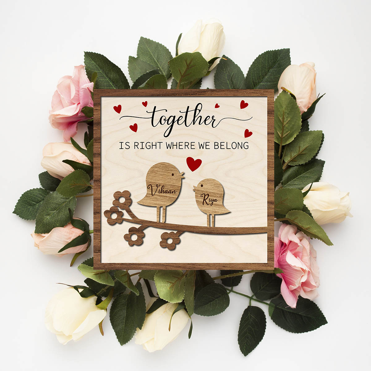 Love Birds Couple Wood Print with Personalized Names Design - Sblossom