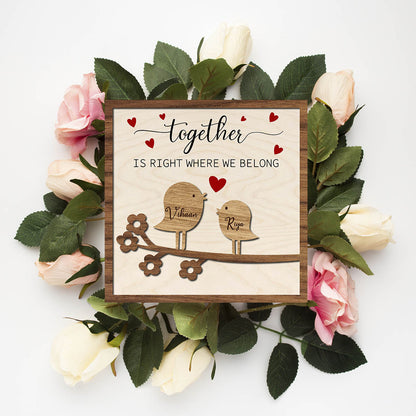Love Birds Couple Wood Print with Personalized Names Design - Sblossom