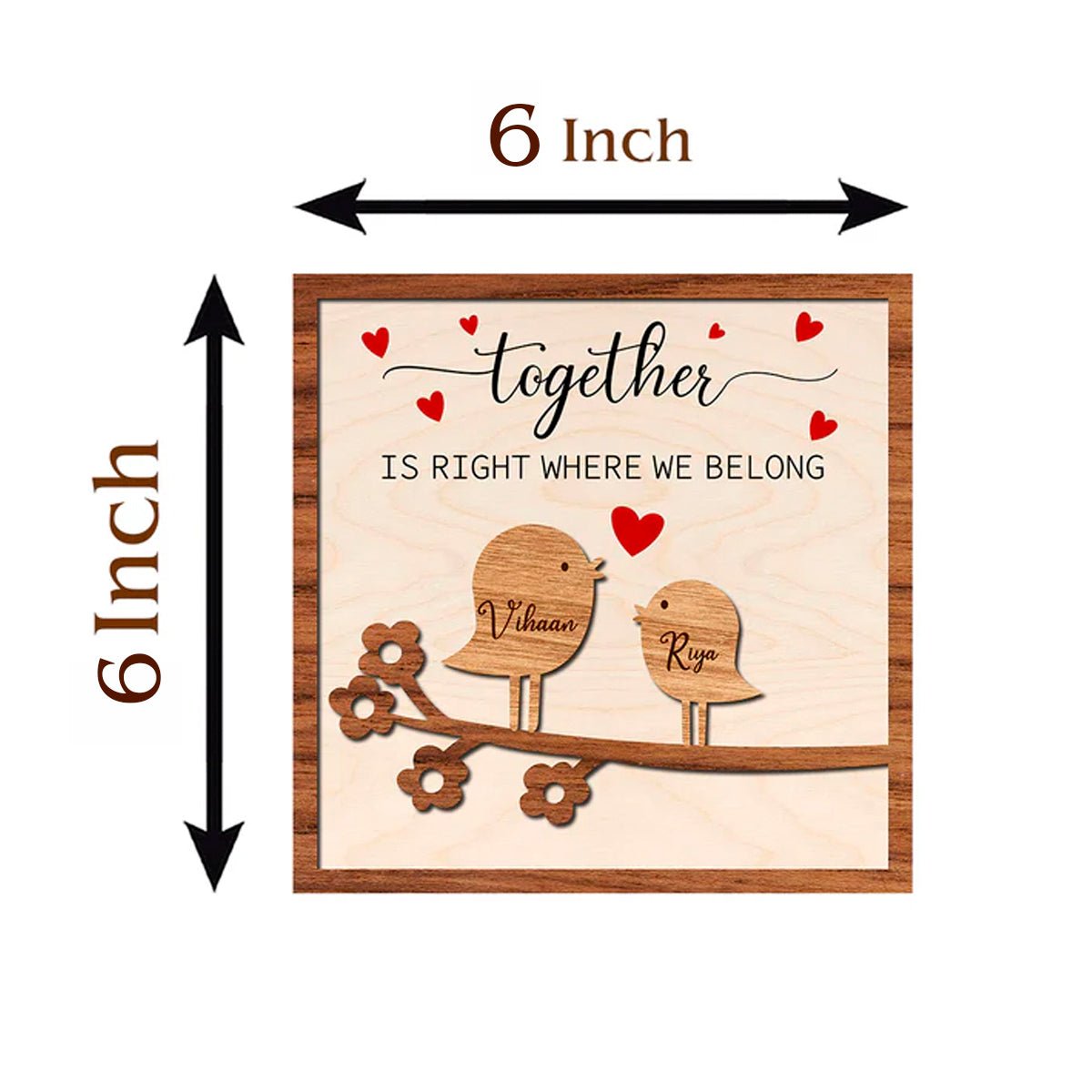 Love Birds Couple Wood Print with Personalized Names Design - Sblossom