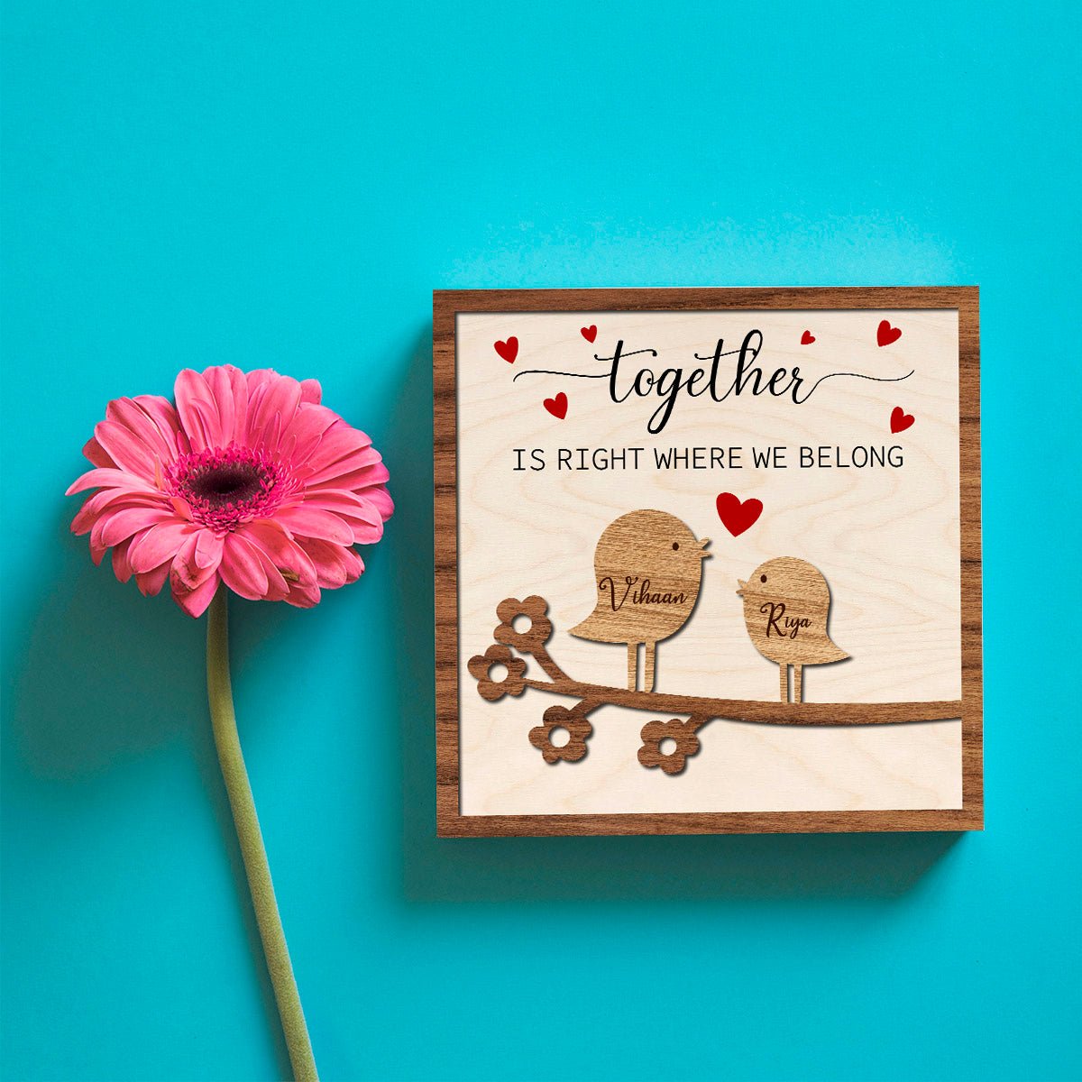 Love Birds Couple Wood Print with Personalized Names Design - Sblossom