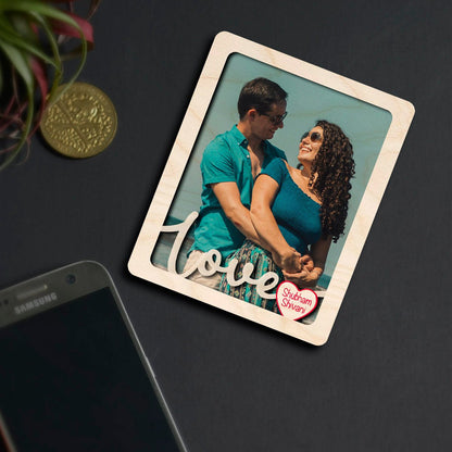 Love Cutout Couple Magnet in Wood with Photo and Names Design - Sblossom