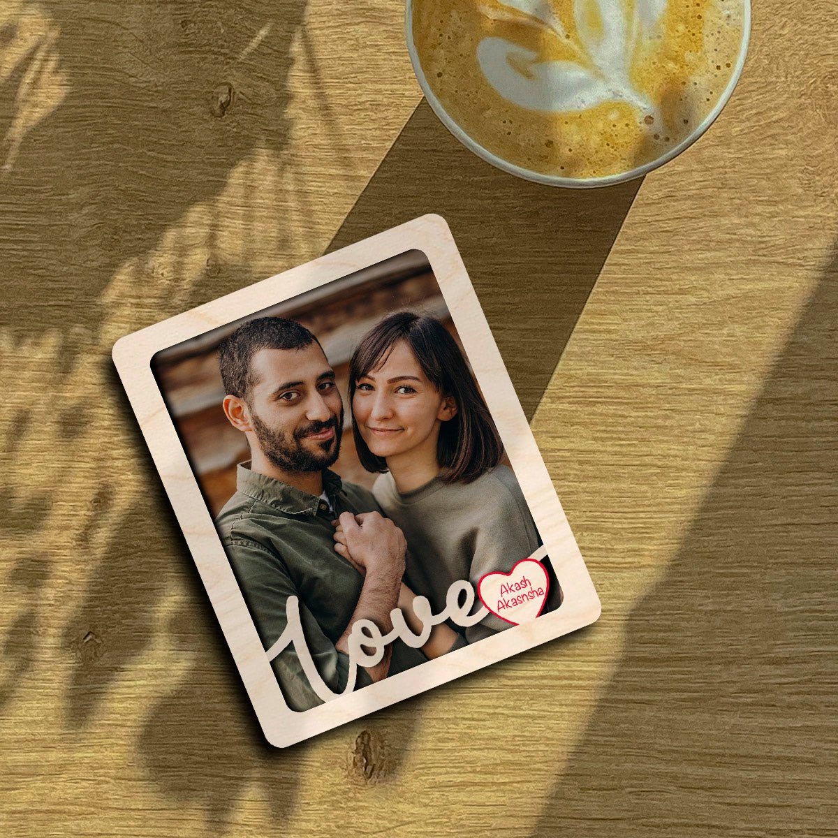 Love Cutout Couple Magnet in Wood with Photo and Names Design - Sblossom