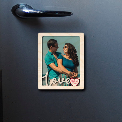 Love Cutout Couple Magnet in Wood with Photo and Names Design - Sblossom