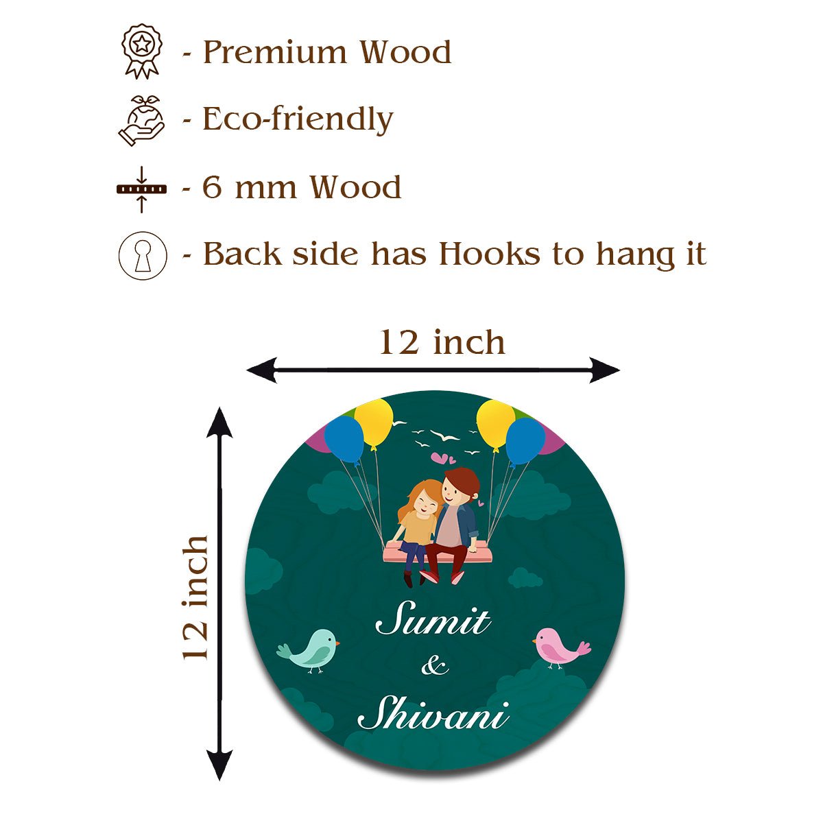 Love Name Plate Design – Couple on Balloon Swing - Sblossom